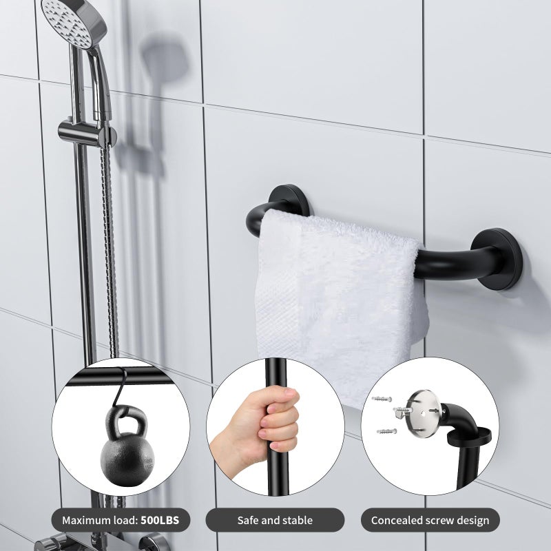 ZUEXT 12 Inch Stainless Steel Shower Grab Bar,ZUEXT Oil Rubbed Black Shower Handle,Bathroom Balance Bar,Safety Hand Rail Support Bar for Handicap Elderly Injury,Senior Assist Bar,Wall Concealed Mount Handle - Image 3